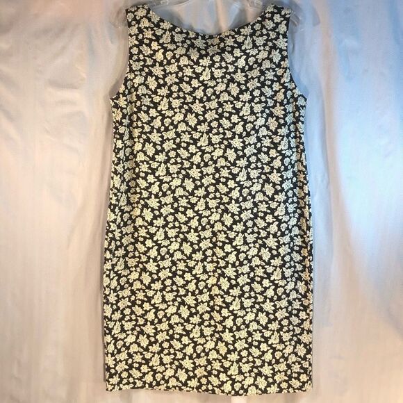 Melissa Rice & Company Black Sheath Dress W/Cream Roses Sleeveless Crew Neck M - Picture 3 of 6
